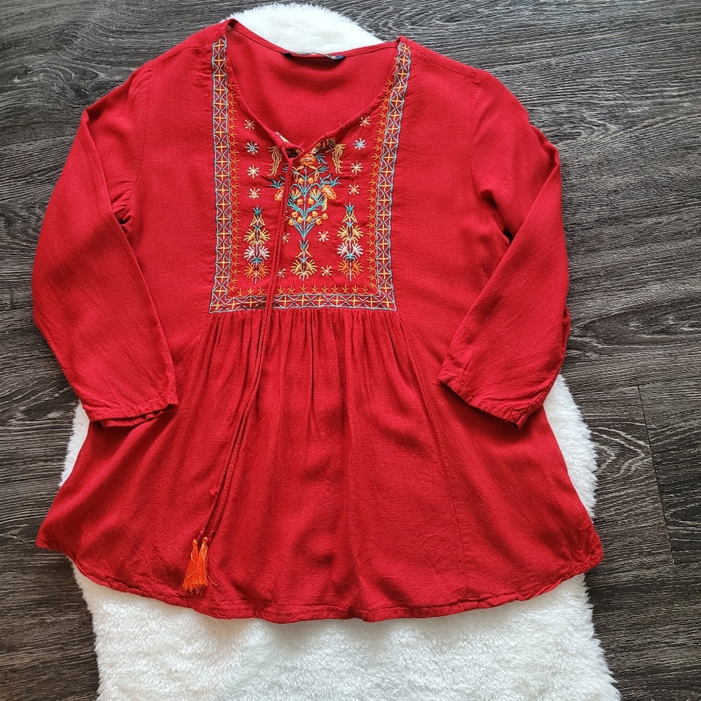 Vintage Chokhi Bandhni Bohemian Chic Peasant Top in Rich Red Sz XS-S - Picture 3 of 9